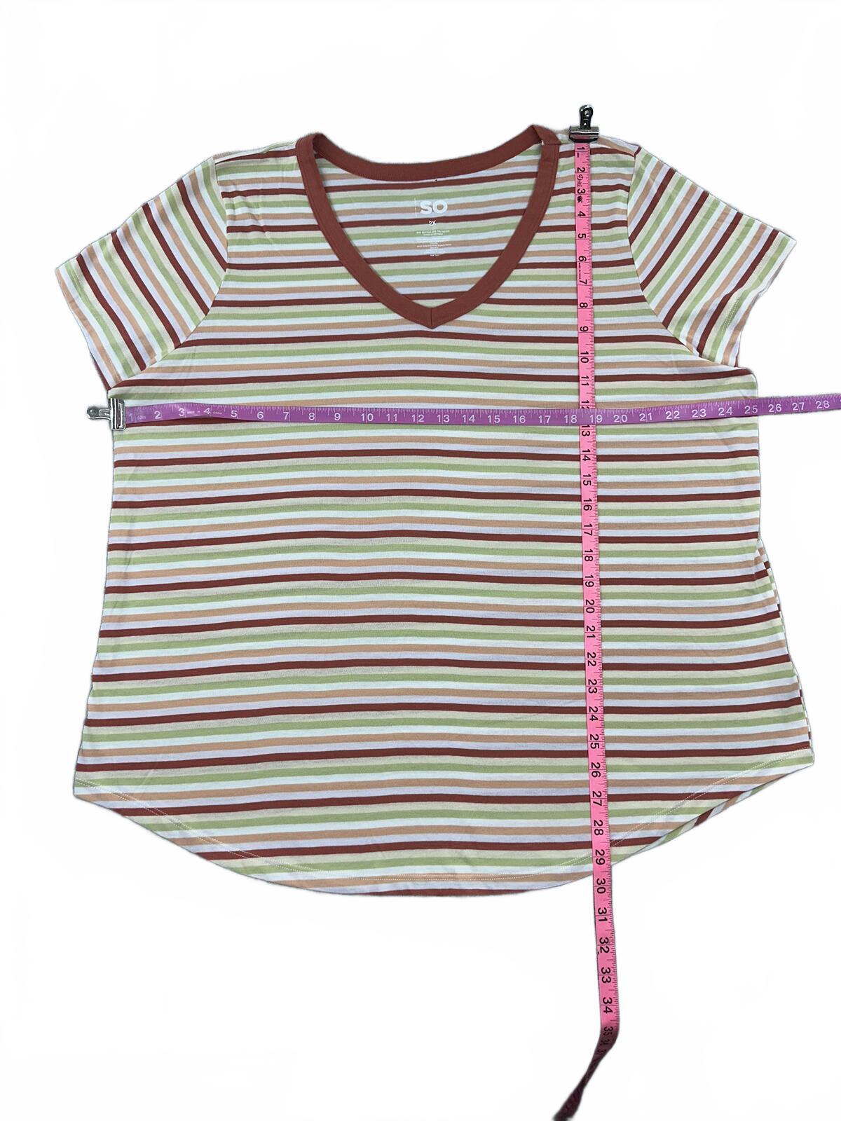SO Striped V Neck Tee Casual Vintage Inspired Soft Cotton Blend Shirt