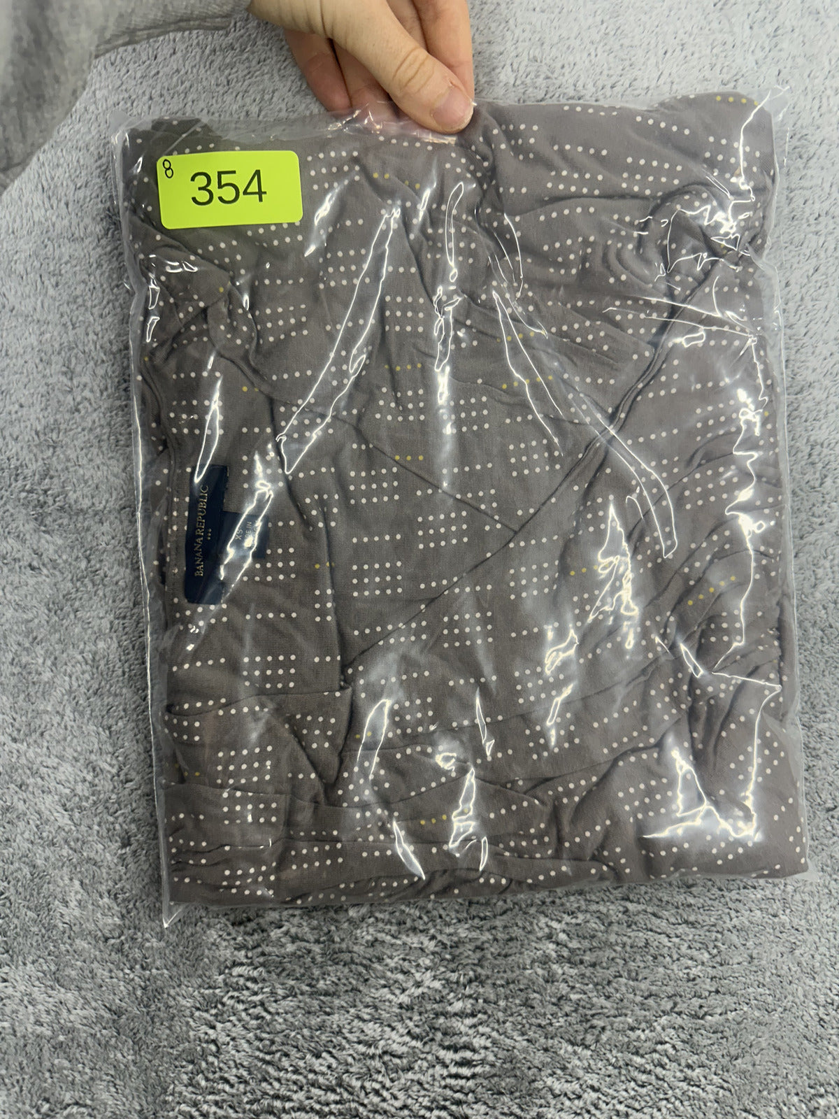 Banana Republic Sleeveless Ruched V Neck Dress in Taupe with Subtle Dotted Print
