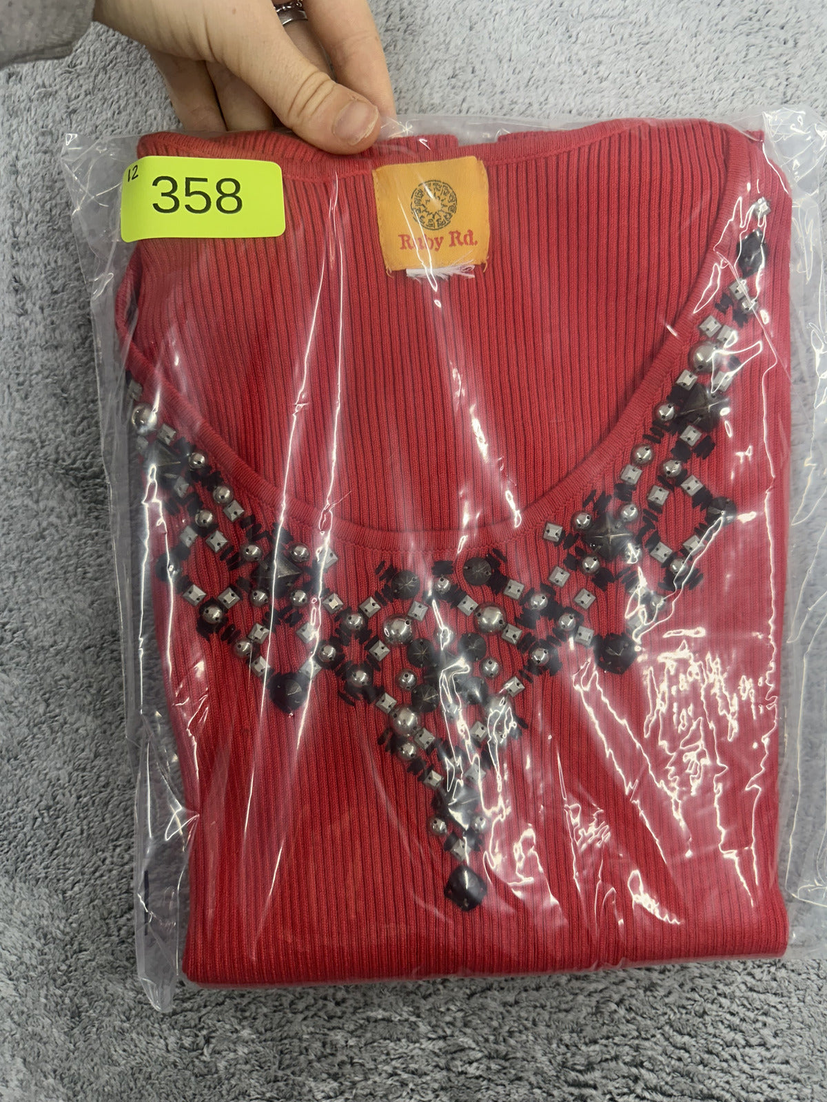 Ruby Rd. Red Ribbed Tank Top with Beaded V Neckline Y2K Indie Whimsigoth