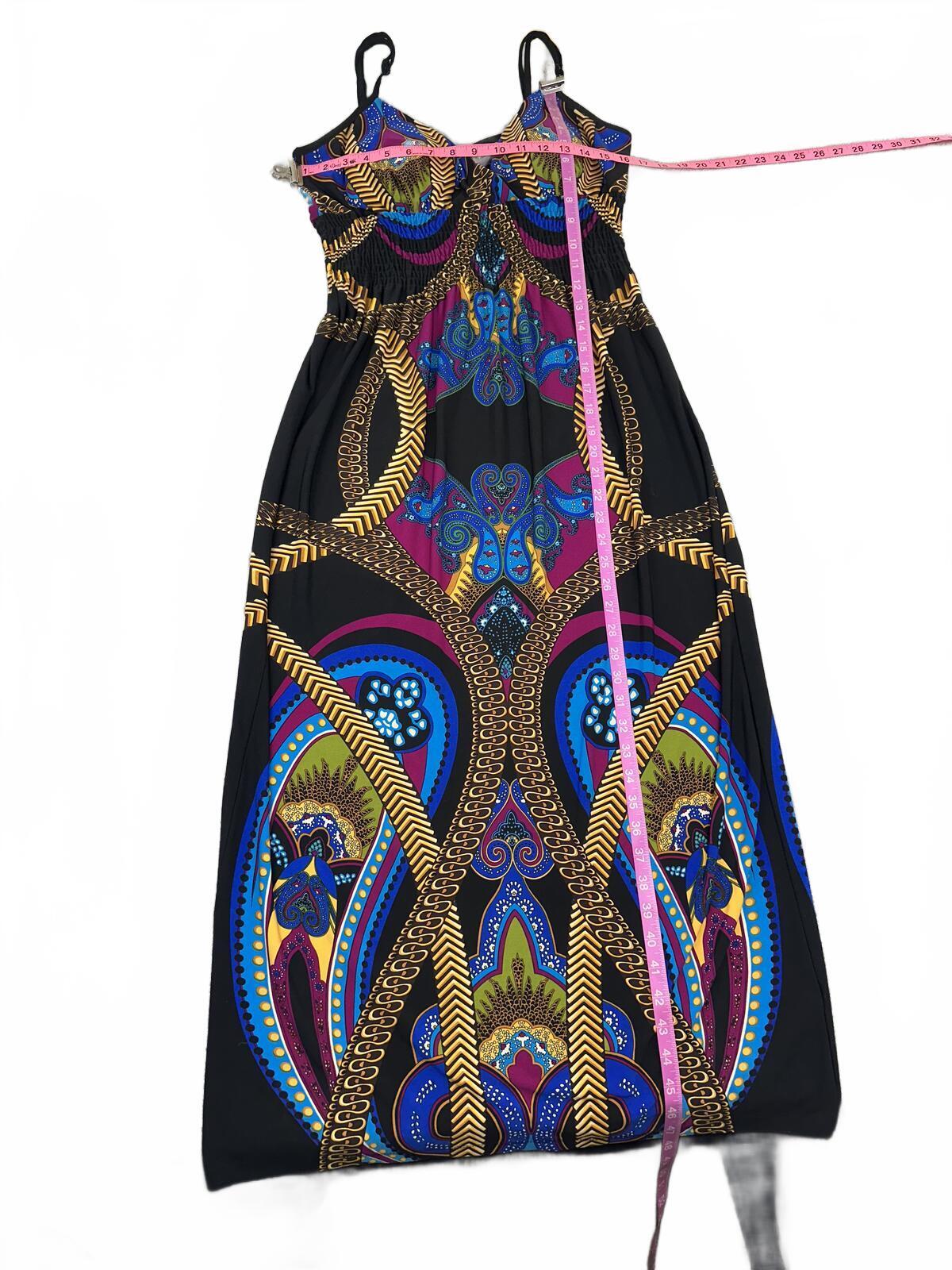 Snap Large Bohemian Maxi Dress with Bold Geometric Print in Black Blue Purple