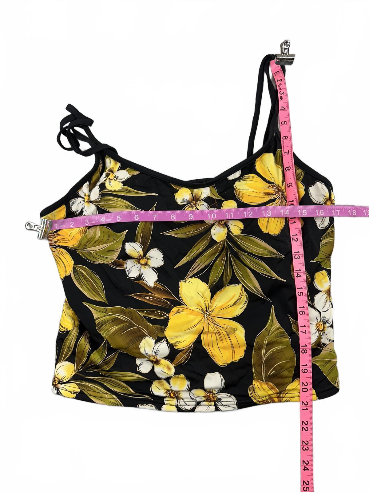 White Stag Tropical Floral Tankini Top in Black Yellow Summer Casual Y2K