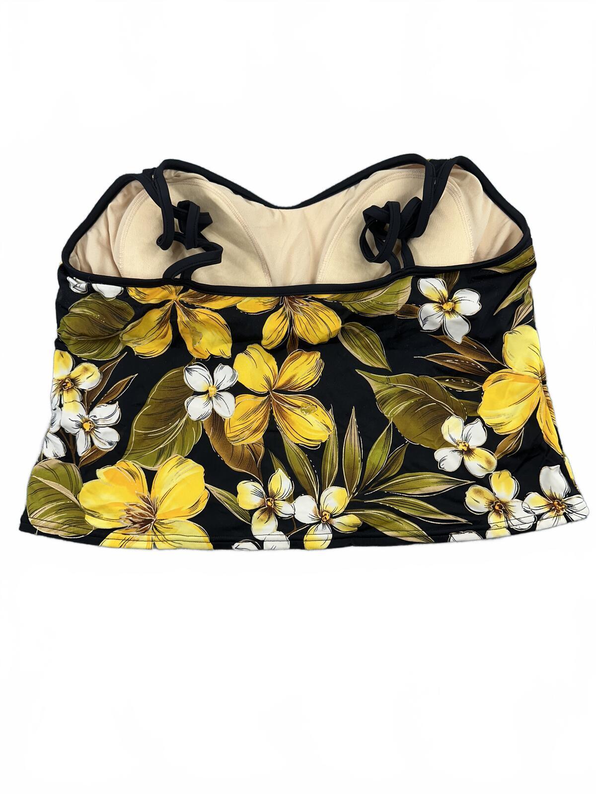 White Stag Tropical Floral Tankini Top in Black Yellow Summer Casual Y2K