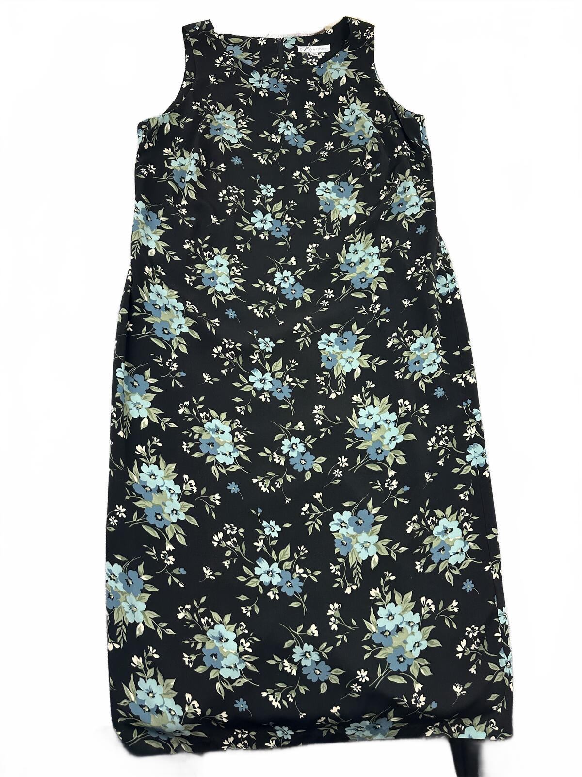 Dressbarn Vintage Inspired Sleeveless Black Floral Midi Dress