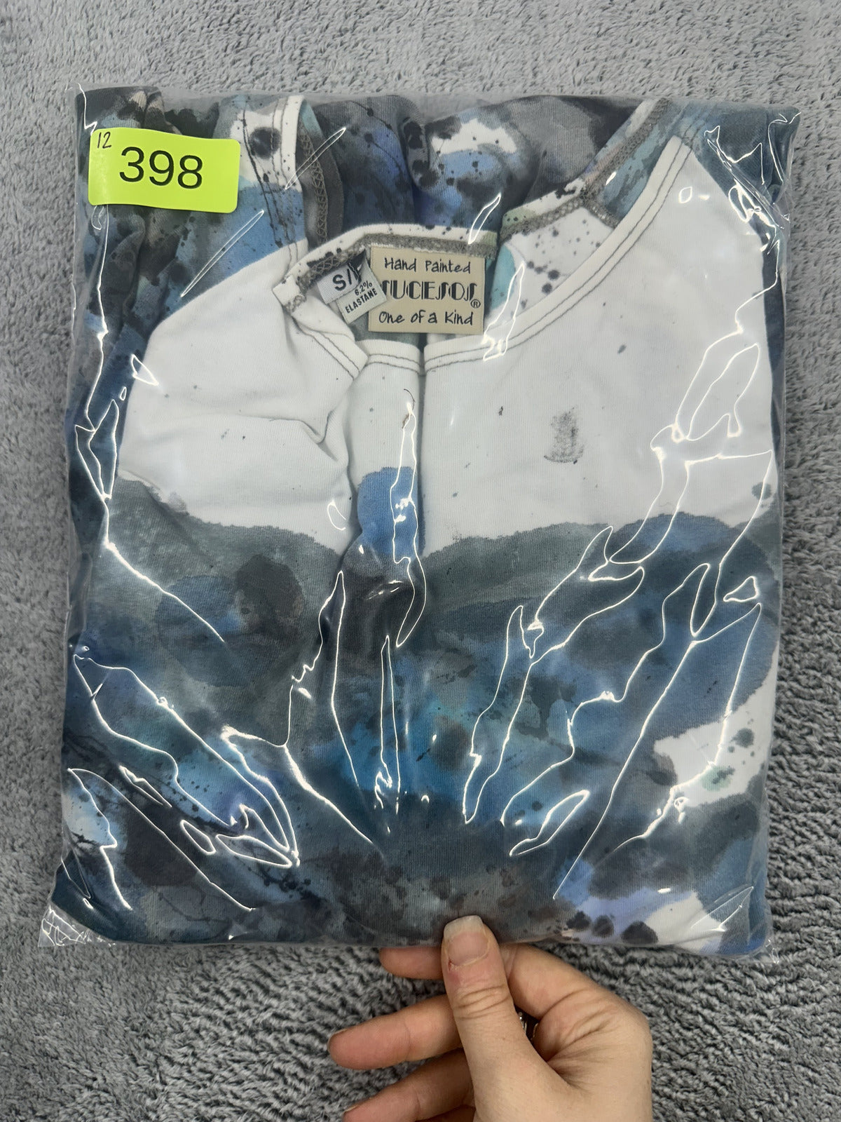 Sucesos Hand Painted Oversized Raglan Sleeve Shirt with Abstract Blue and Black
