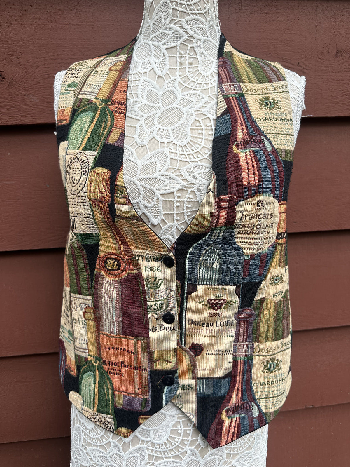Chris's Stuff Vintage Wine Bottle Tapestry Vest Bohemian Whimsigoth