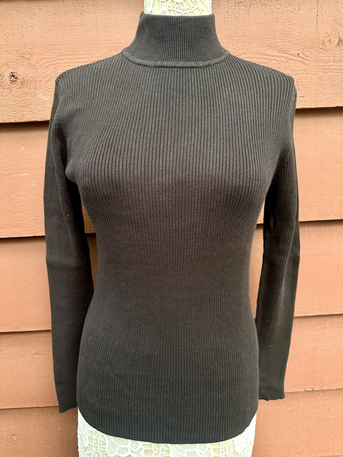 NWT Croft & Barrow Black Ribbed Turtleneck Sweater Preppy