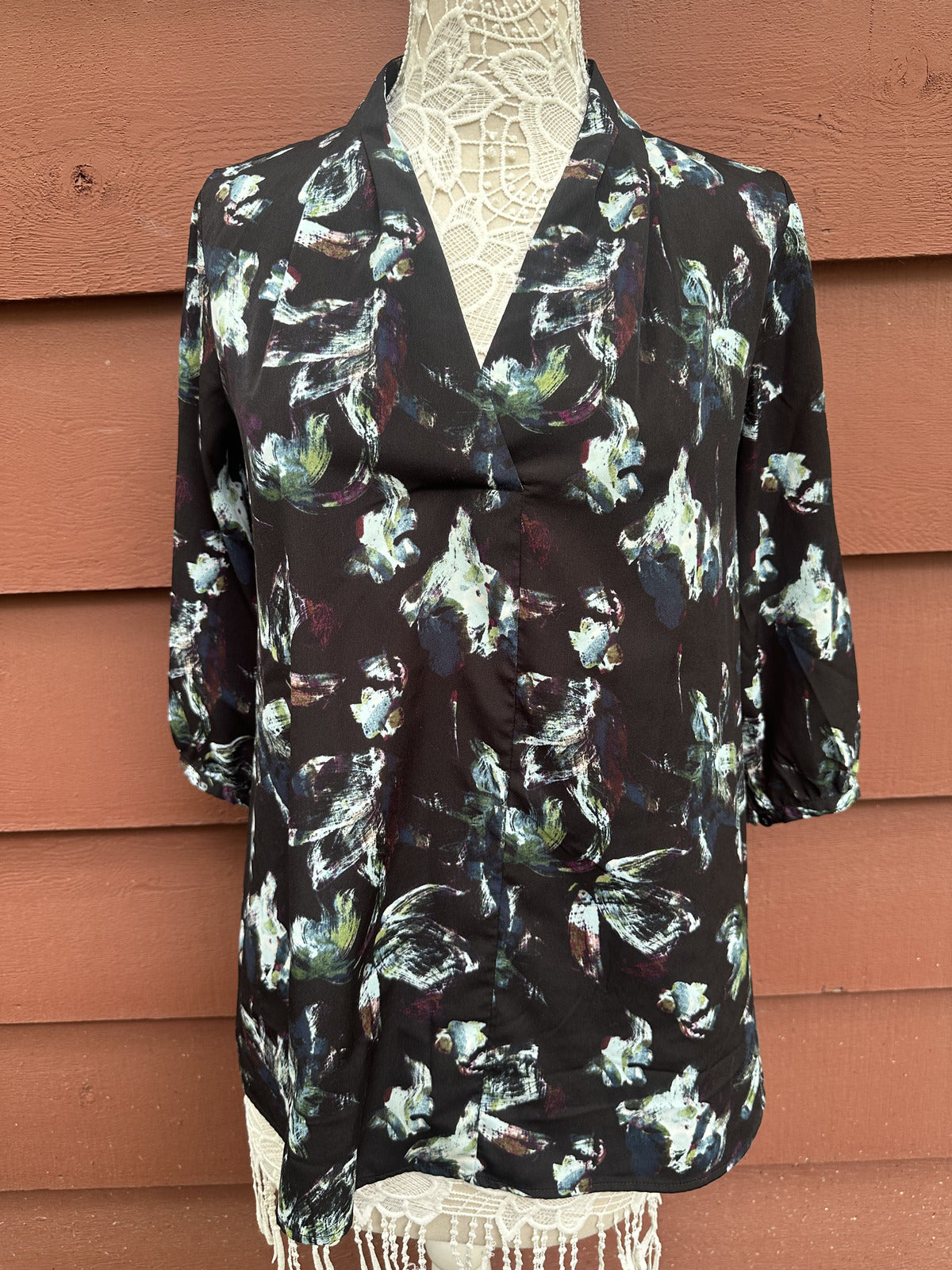 Liz Lange for Target Black Watercolor Abstract Print Tunic Blouse Maternity Boho