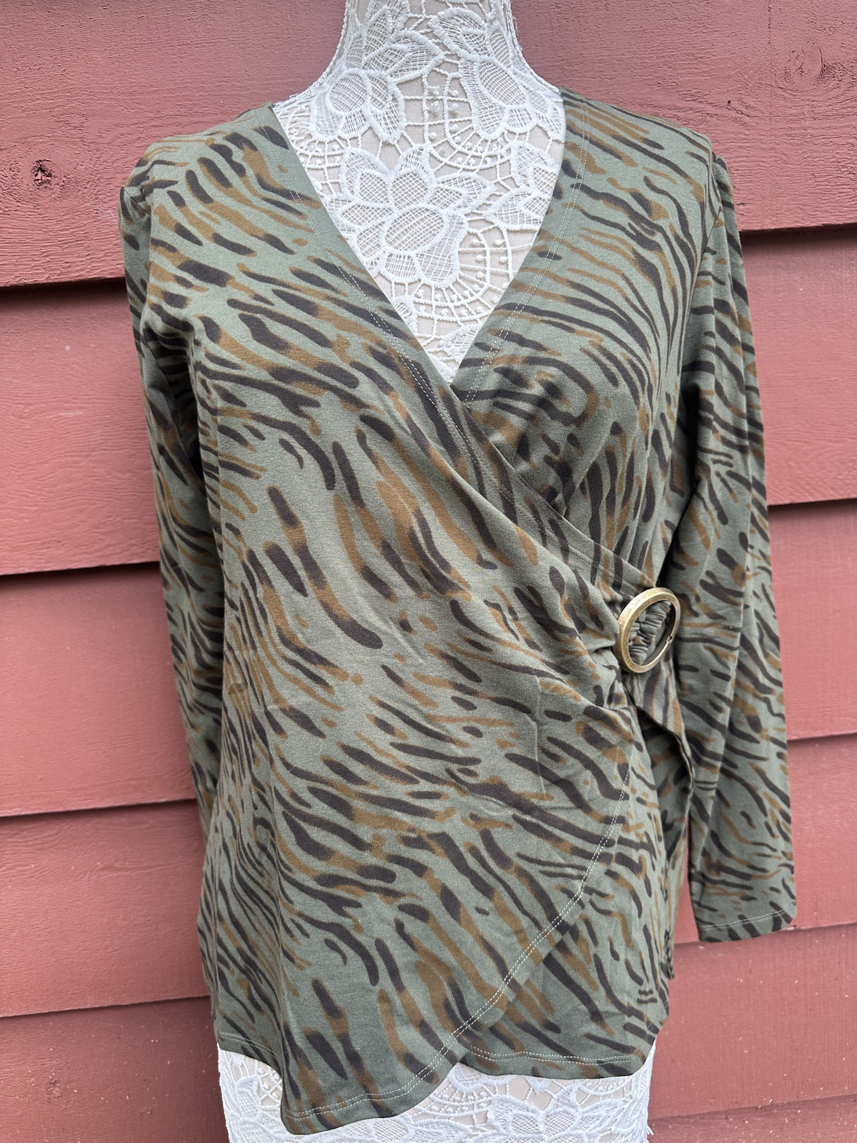 DG2 by Diane Gilman Y2K Animal Print Wrap Top with Side Ring Detail