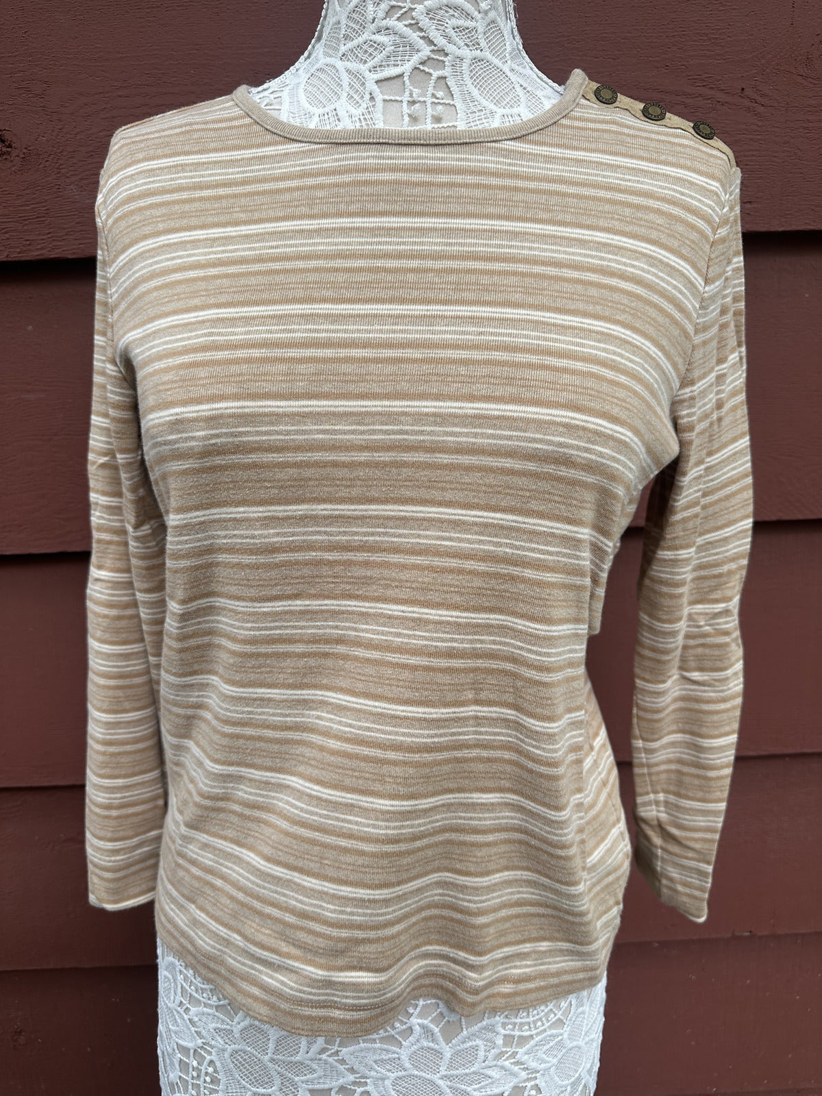 Lauren Ralph Lauren Vintage Striped Long Sleeve Top Brown Tan