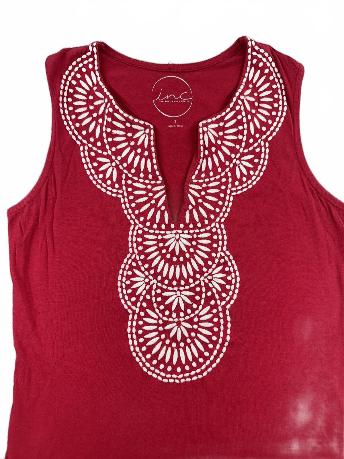 INC International Concepts Red Embroidered Sleeveless Top