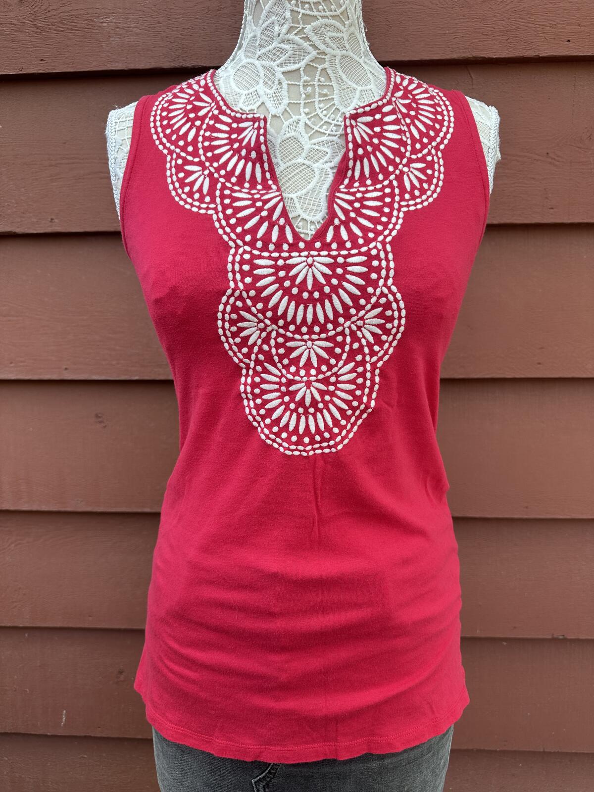 INC International Concepts Red Embroidered Sleeveless Top