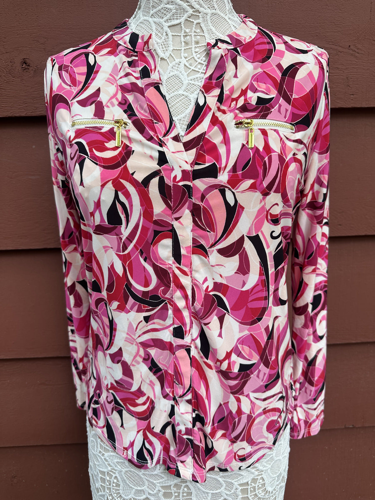 INC International Concepts Printed Zip Pocket Top Pink