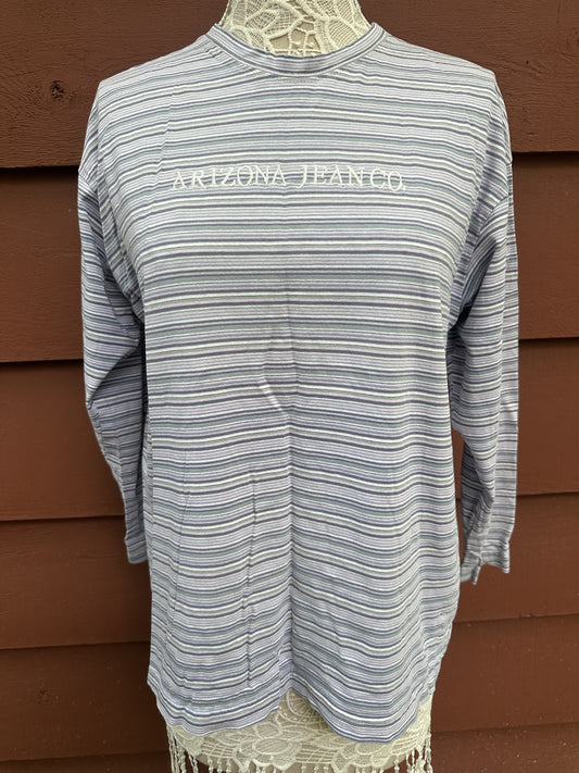 Arizona Jean Co Vintage Inspired Micro Striped Long Sleeve Tee Blue
