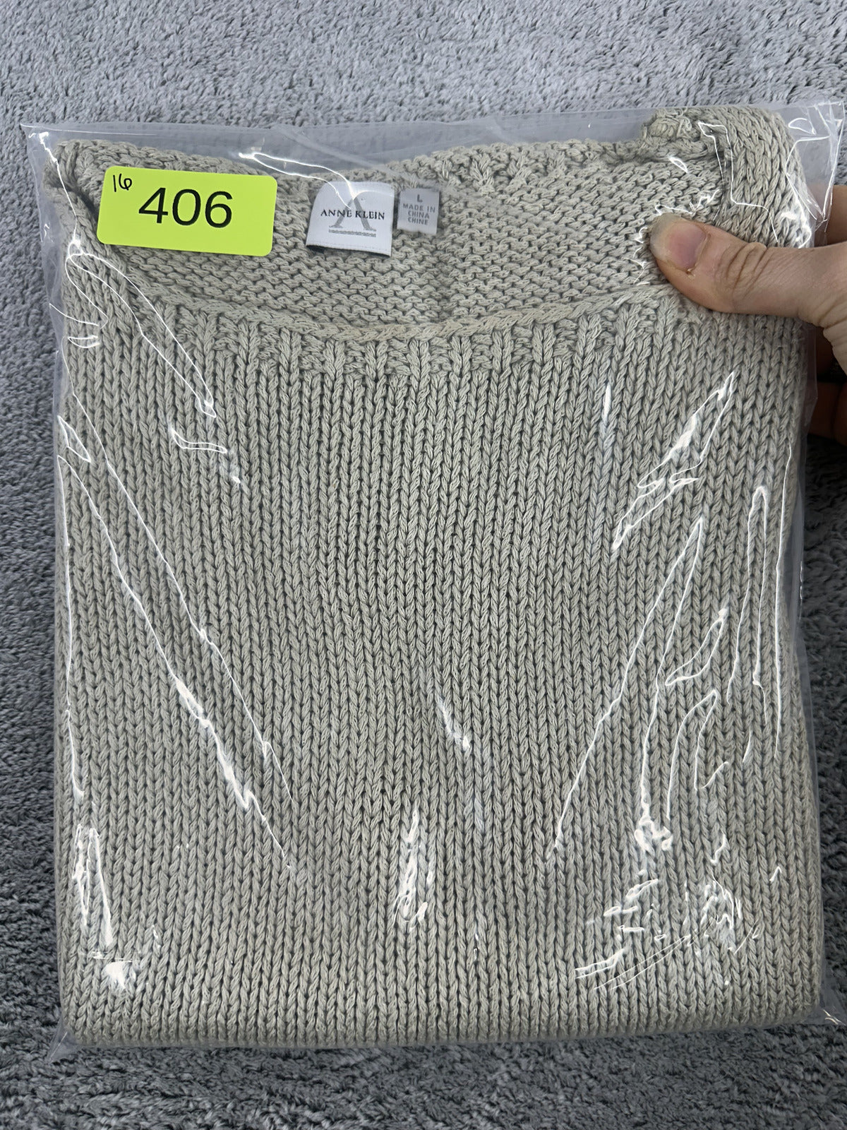 Anne Klein Classic Knit Sleeveless Sweater Vest in Light Gray Beige