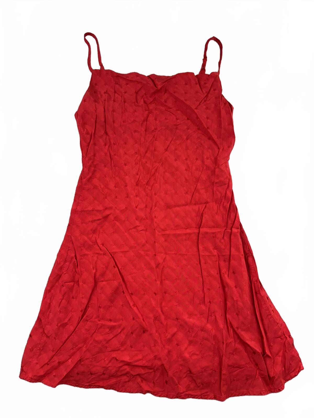 Le Lis Red Slip Dress with Textured Star Pattern Adjustable Straps