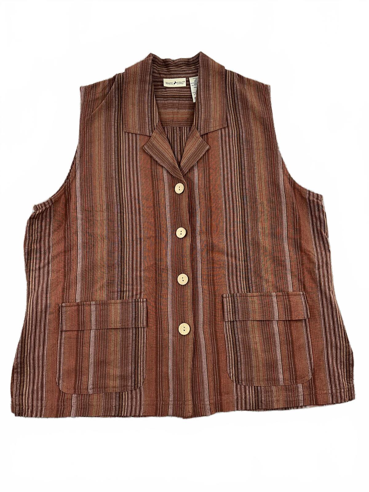 White Stag Vintage Striped Button Up Vest in Earthy Brown and Tan