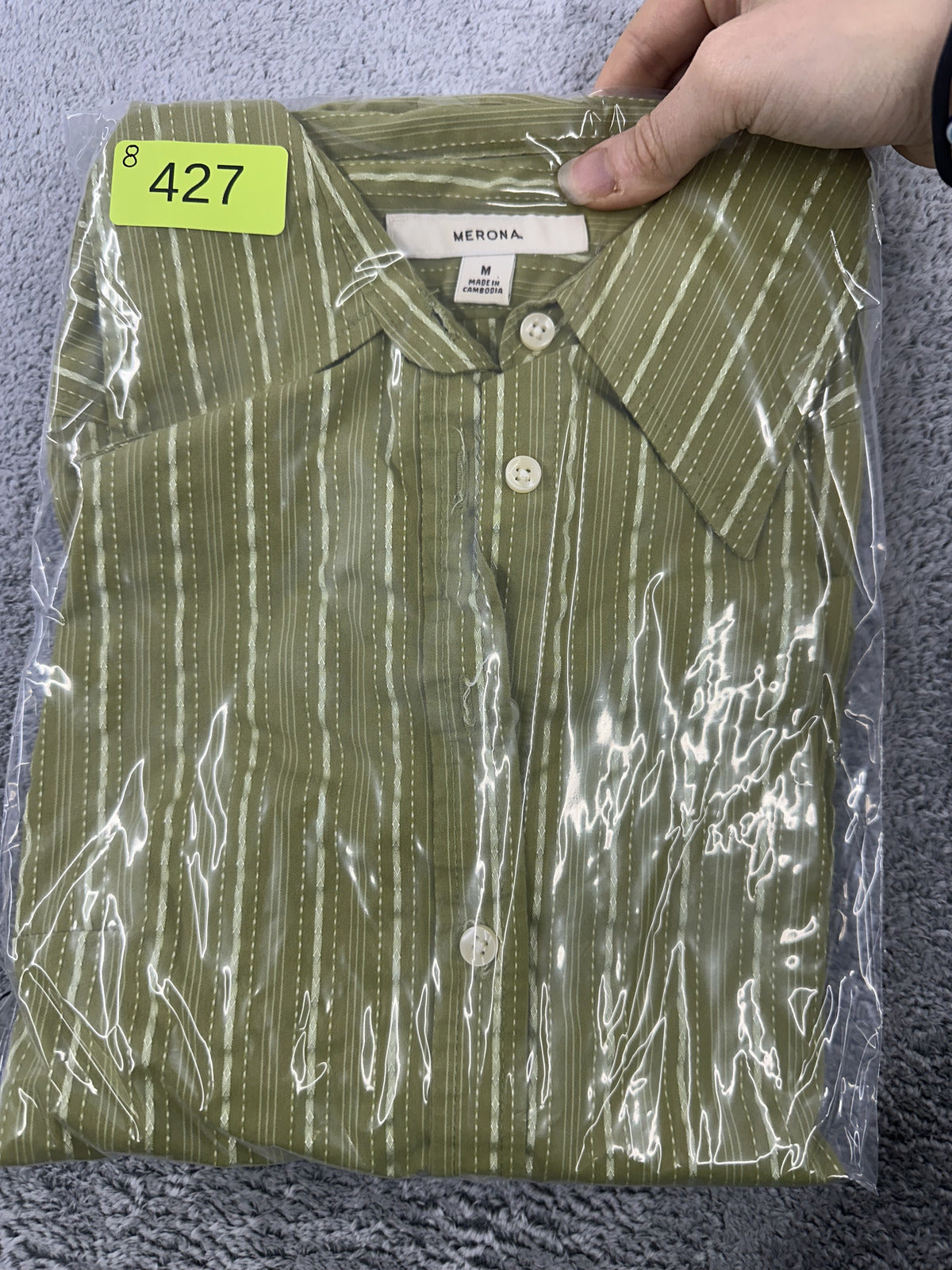 Merona Chartreuse Embroidered Blouse Green White Button Up 3/4 Sleeve
