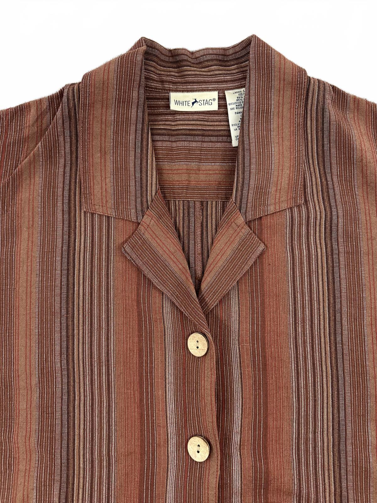 White Stag Vintage Striped Button Up Vest in Earthy Brown and Tan