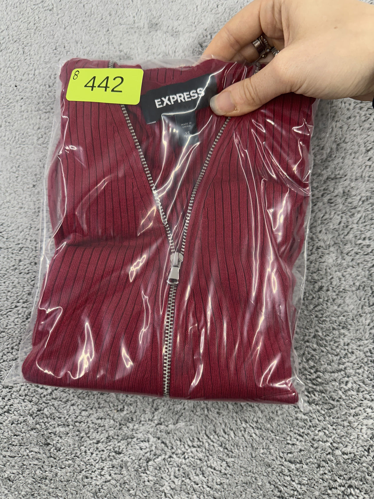 Express Cherry Red Ribbed Knit Sweater with Silver Half Zip Y2K Office Siren
