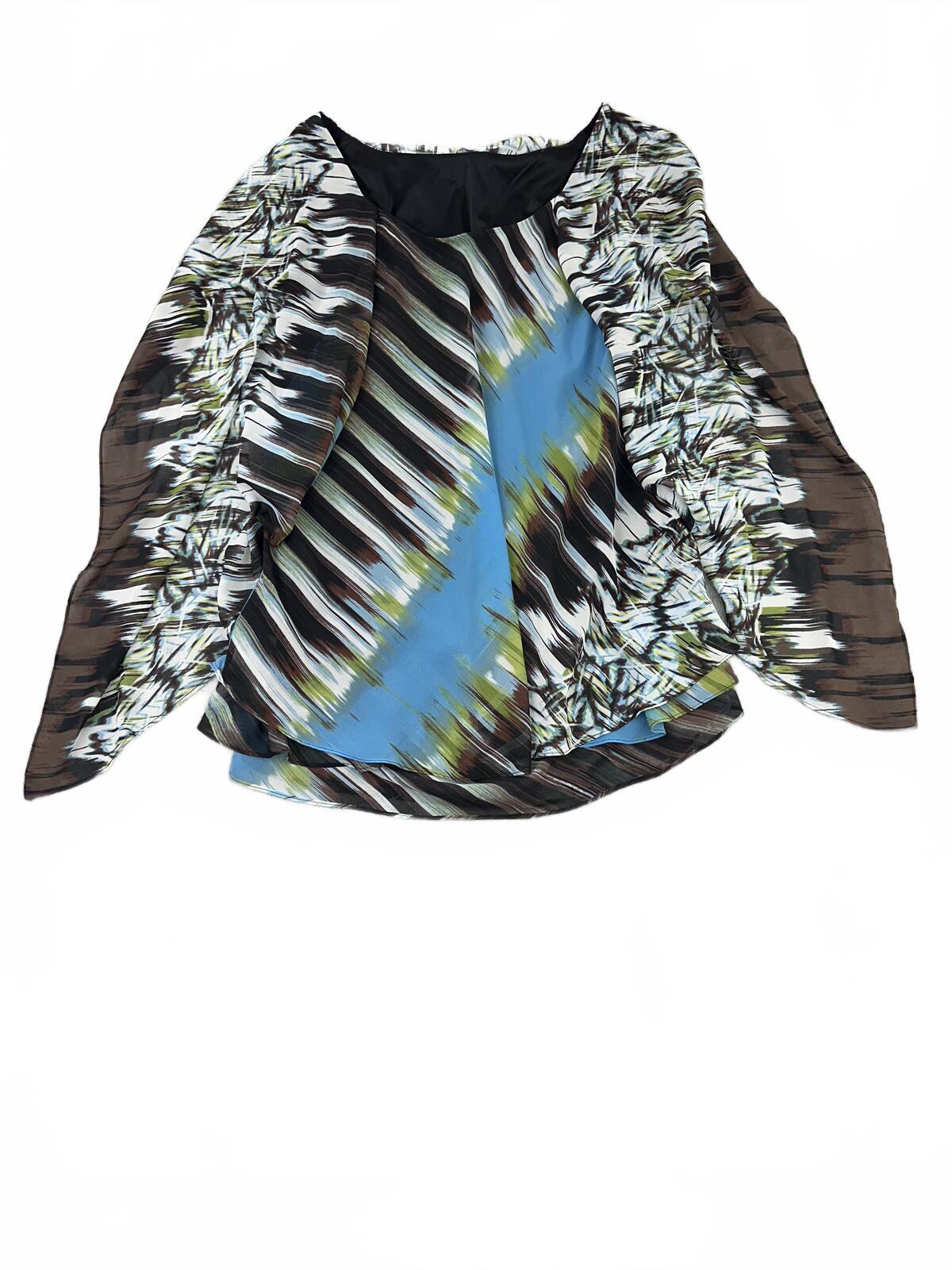 Abstract Striped Flowing Top with Scarf Detail