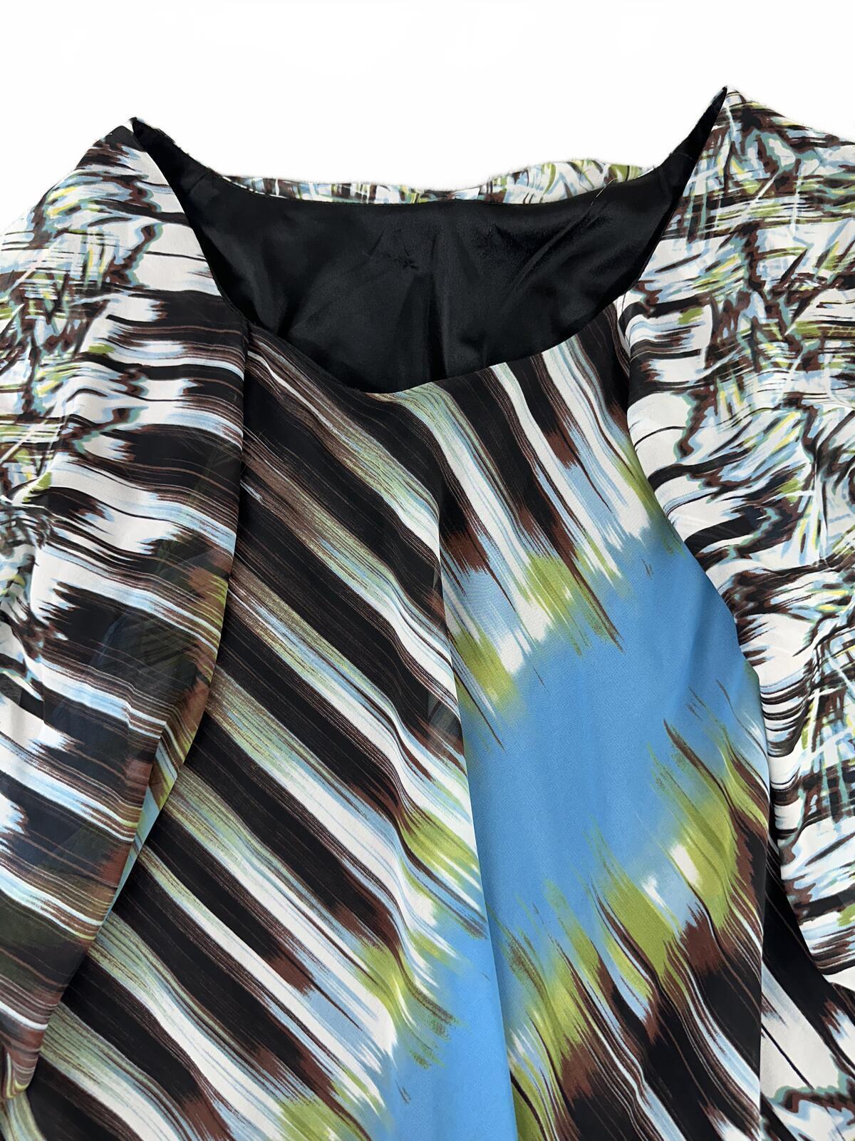 Abstract Striped Flowing Top with Scarf Detail