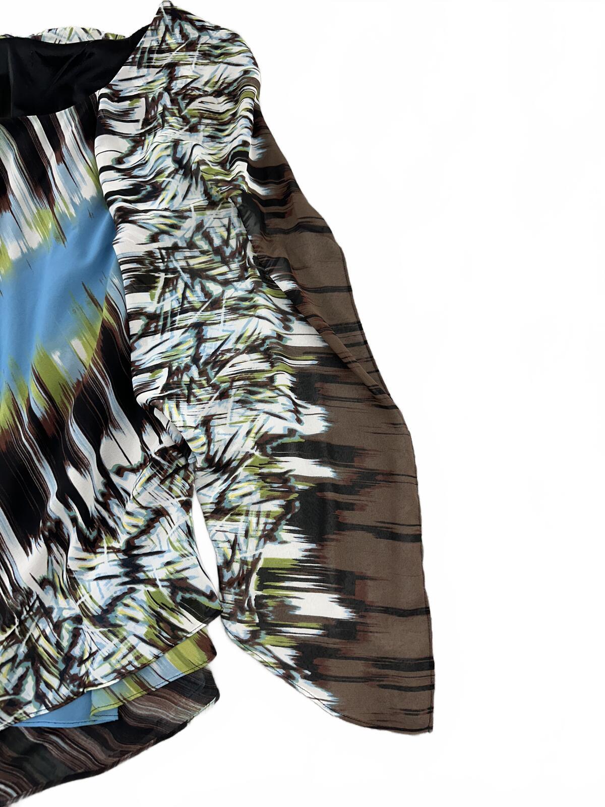 Abstract Striped Flowing Top with Scarf Detail