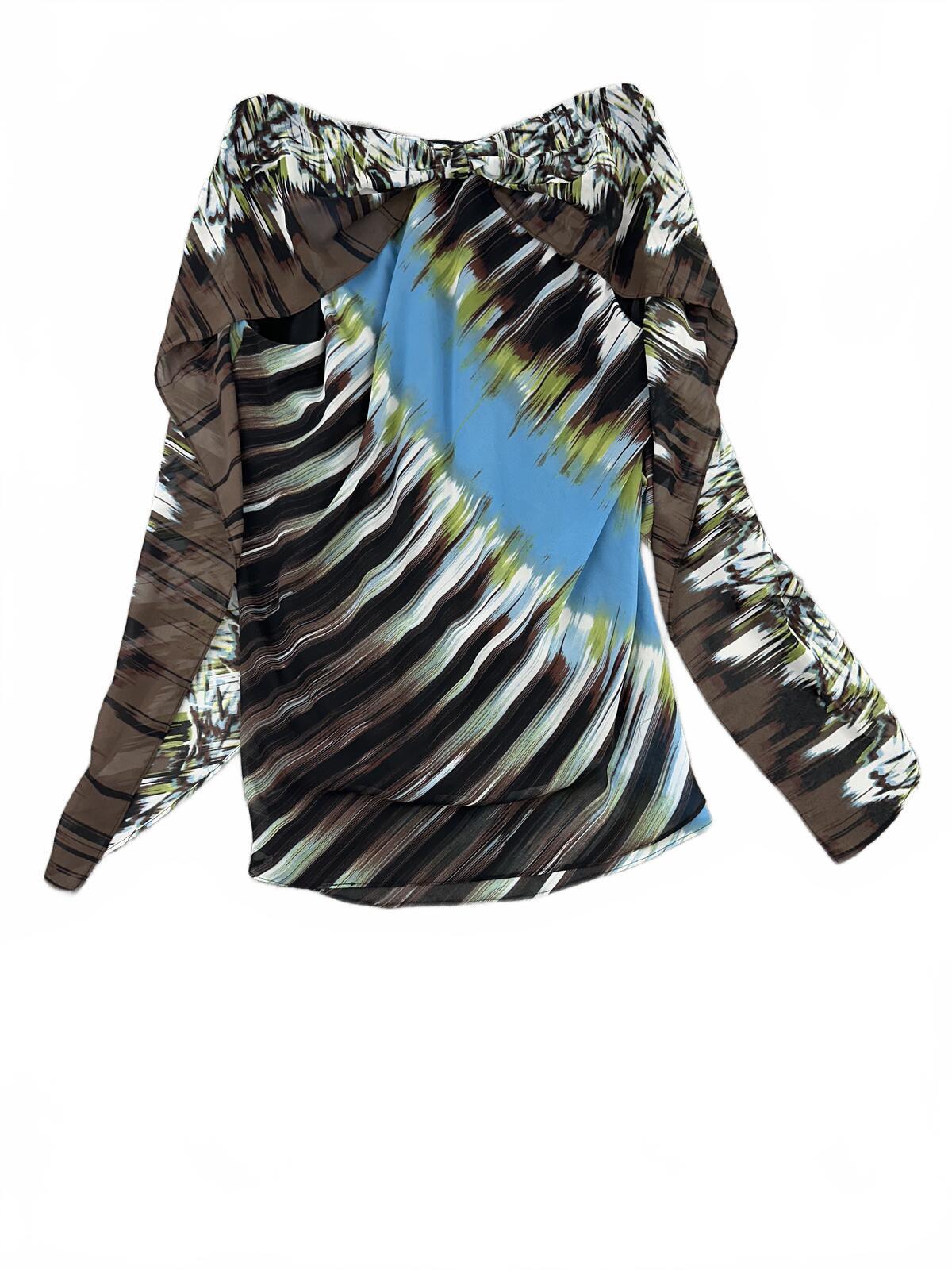 Abstract Striped Flowing Top with Scarf Detail