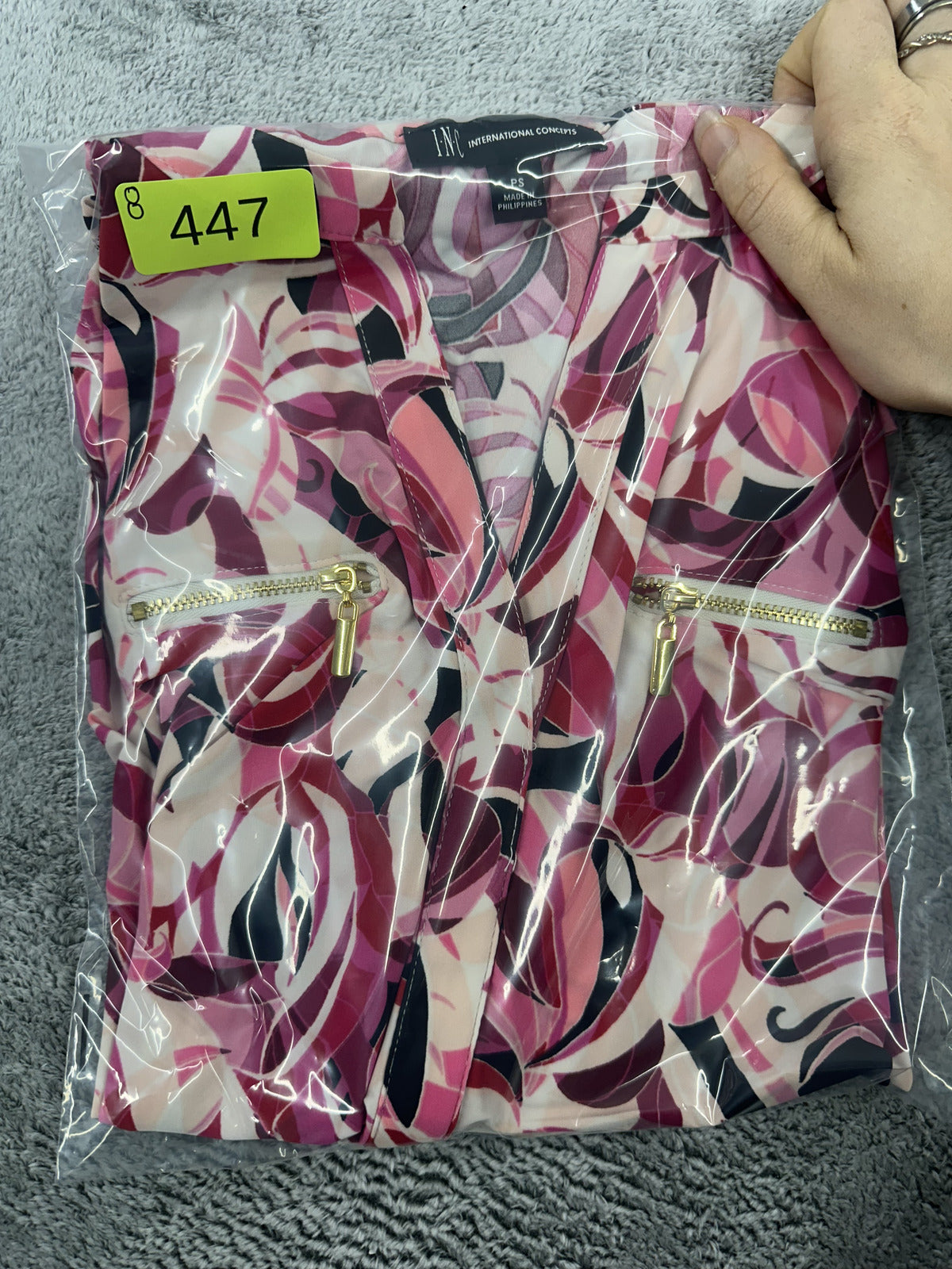 INC International Concepts Printed Zip Pocket Top Pink