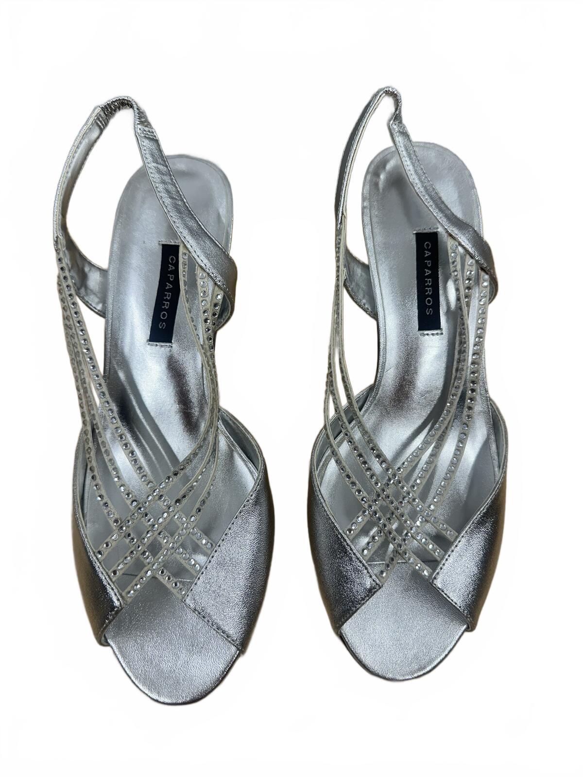 Caparros Silver Slingback Heels Elegant Metallic Strappy Open Toe Sandals
