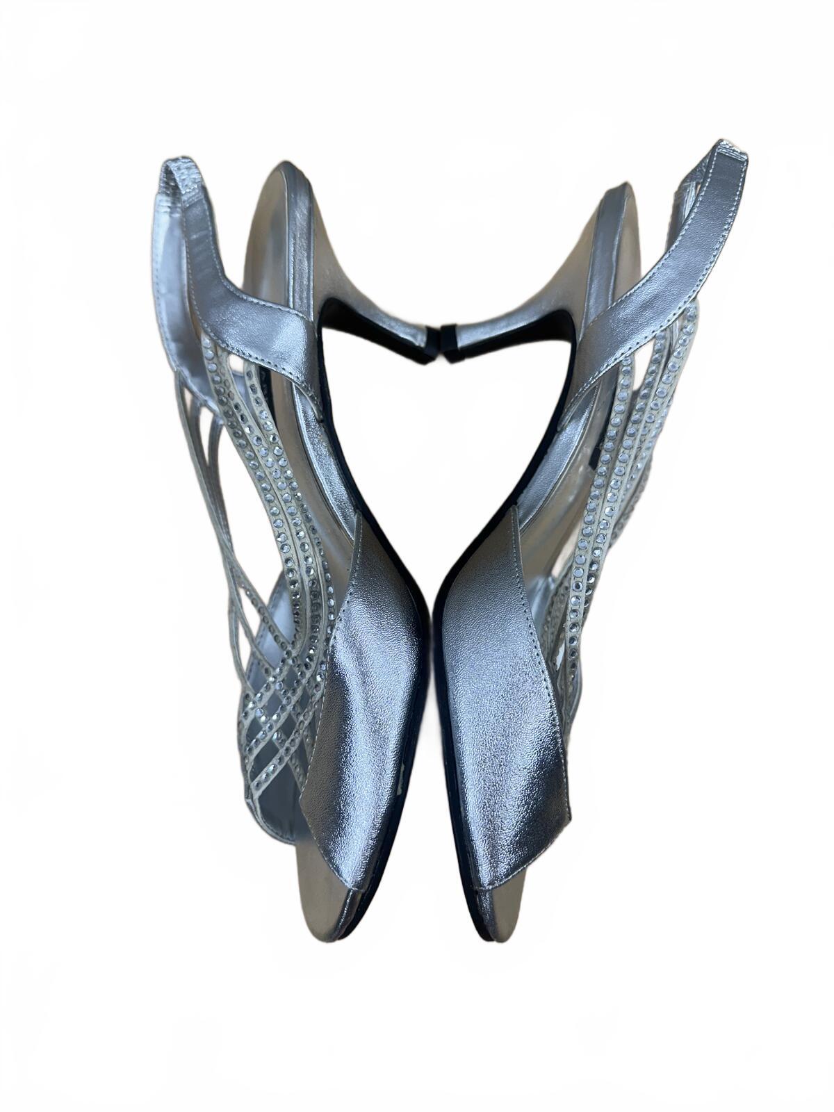 Caparros Silver Slingback Heels Elegant Metallic Strappy Open Toe Sandals