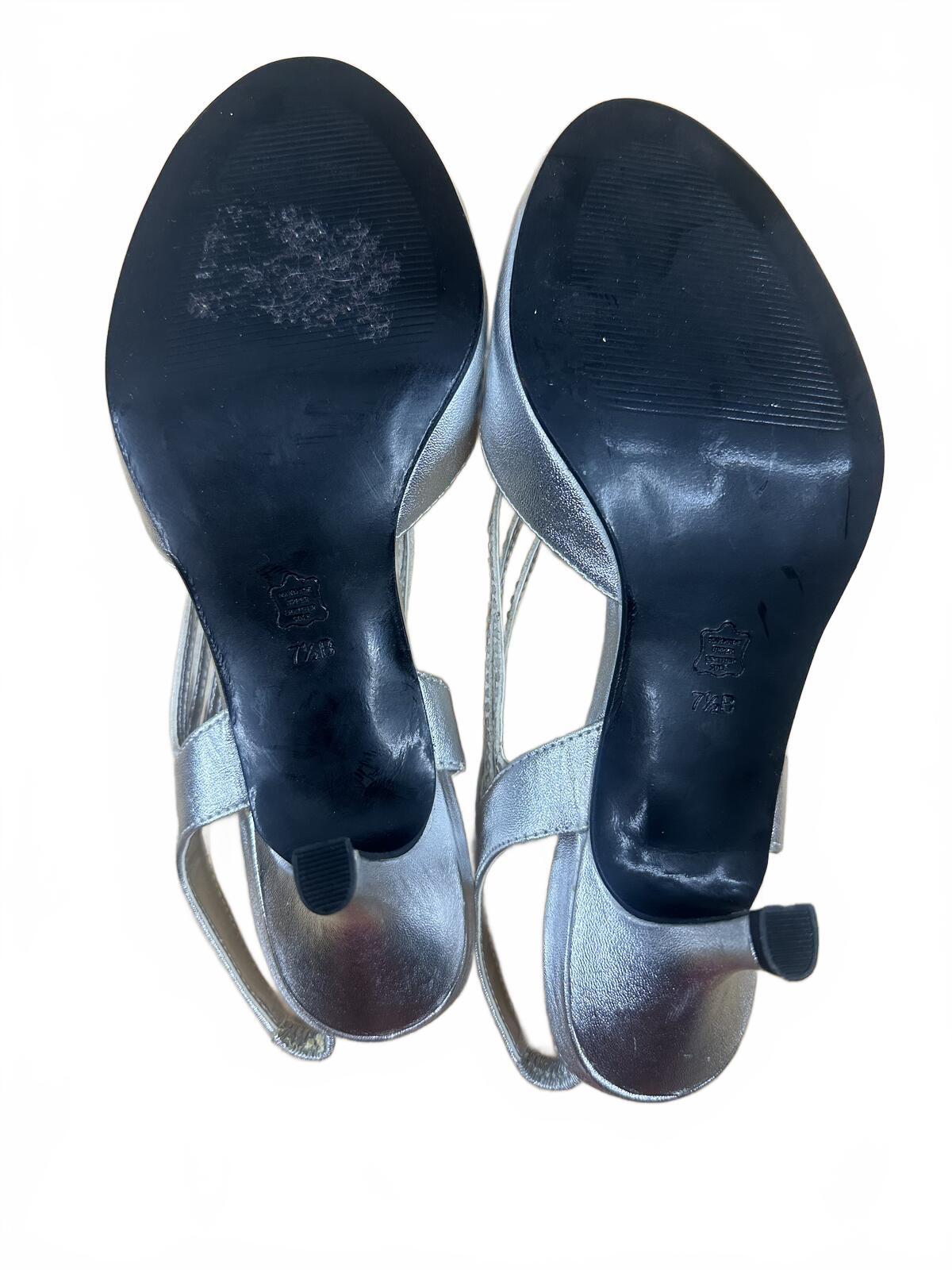 Caparros Silver Slingback Heels Elegant Metallic Strappy Open Toe Sandals