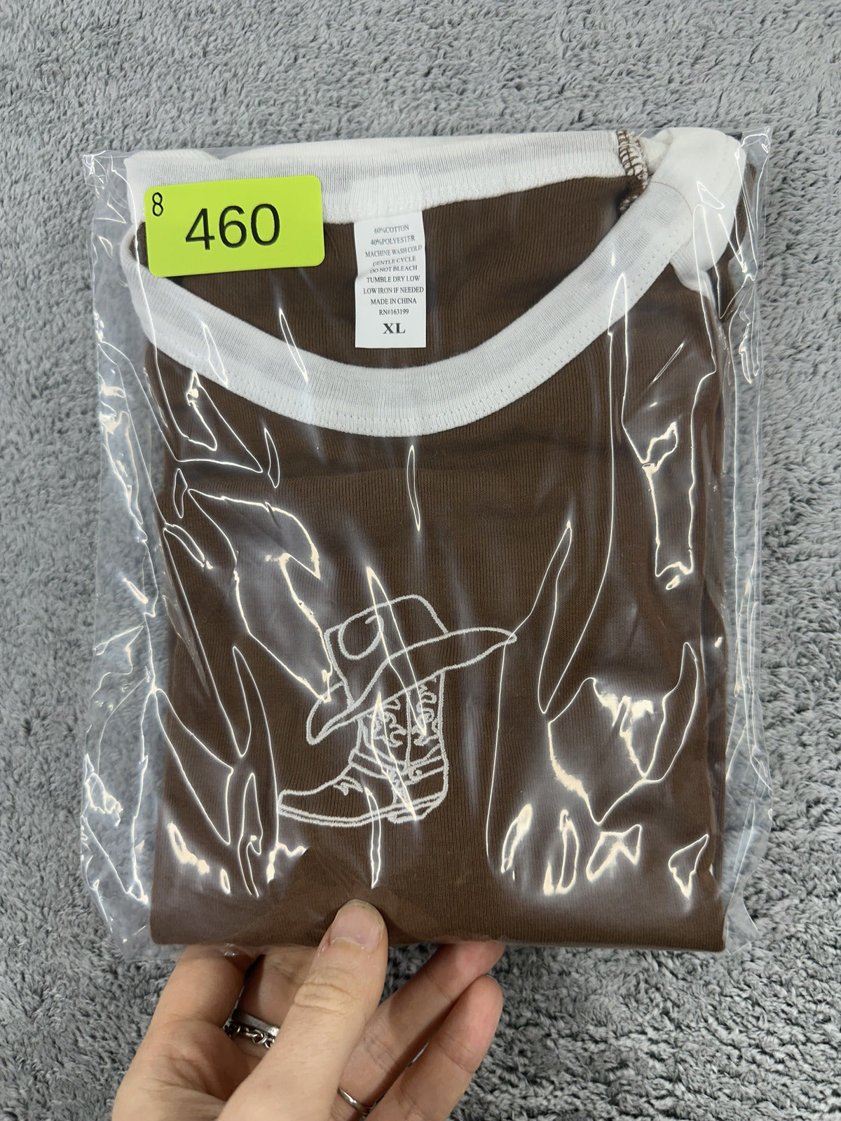 Y2K Cowboy Core Brown and White Raglan Long Sleeve Baby Tee with Embroidery