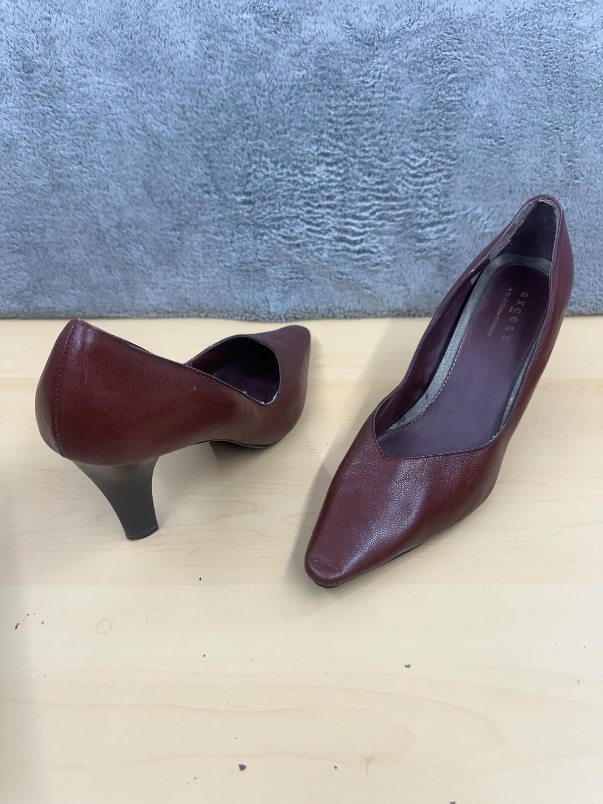 Axcess Classic Burgundy Leather Pumps Vintage Inspired Formal Office Heels