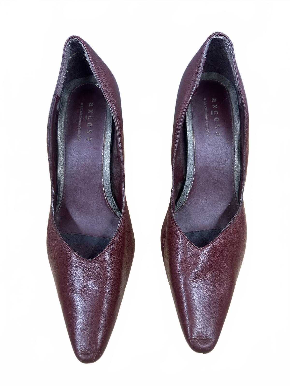 Axcess Classic Burgundy Leather Pumps Vintage Inspired Formal Office Heels