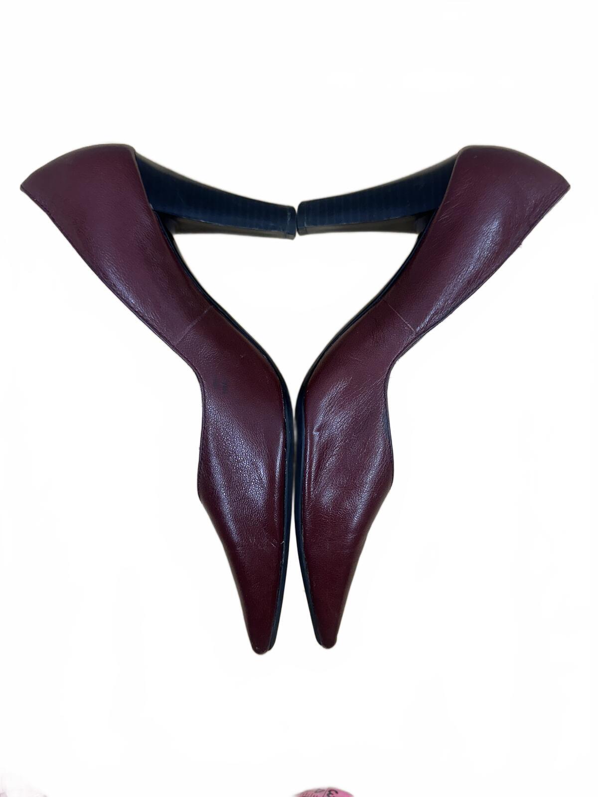 Axcess Classic Burgundy Leather Pumps Vintage Inspired Formal Office Heels