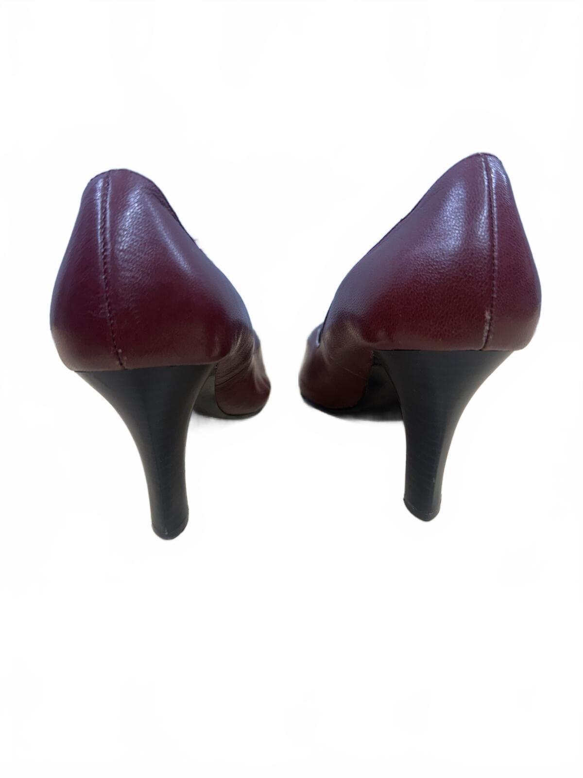 Axcess Classic Burgundy Leather Pumps Vintage Inspired Formal Office Heels