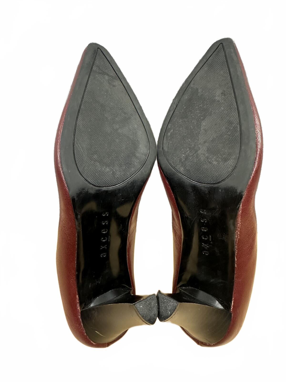 Axcess Classic Burgundy Leather Pumps Vintage Inspired Formal Office Heels