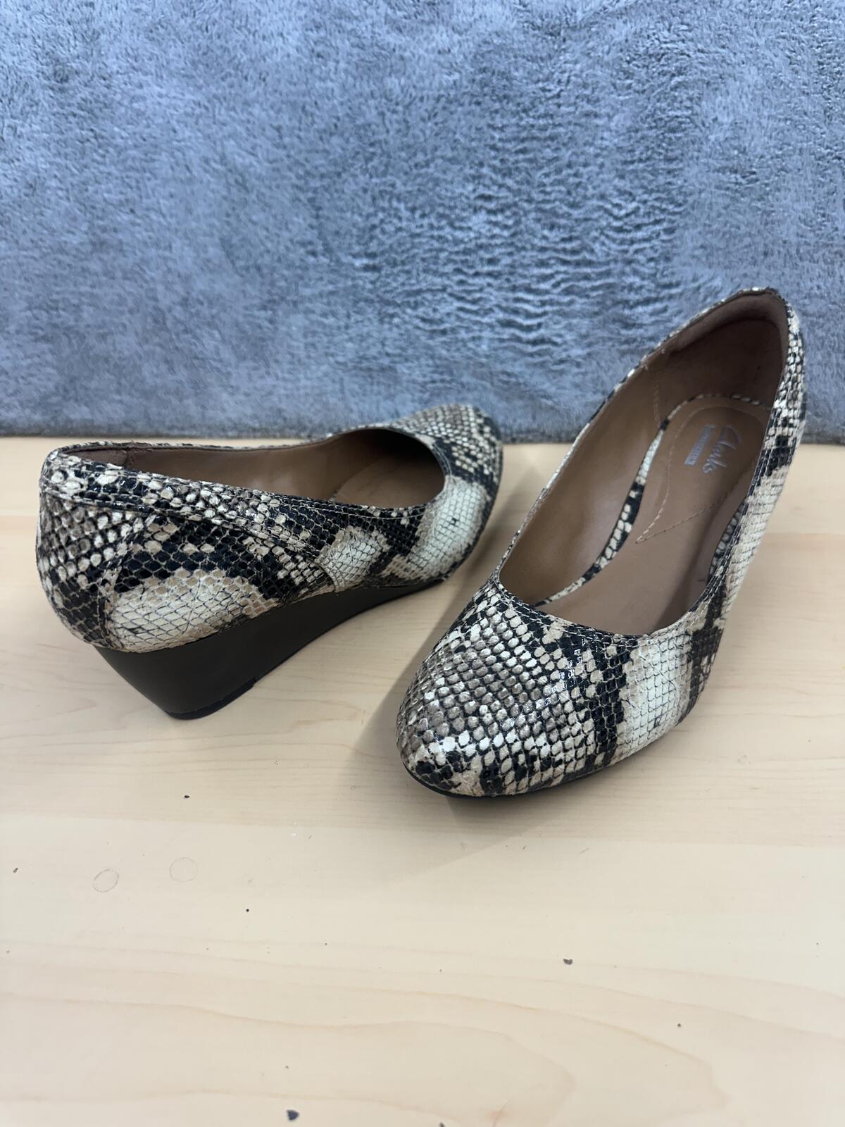 Clarks Snake Print Wedge Heels Comfortable Office Casual Shoes