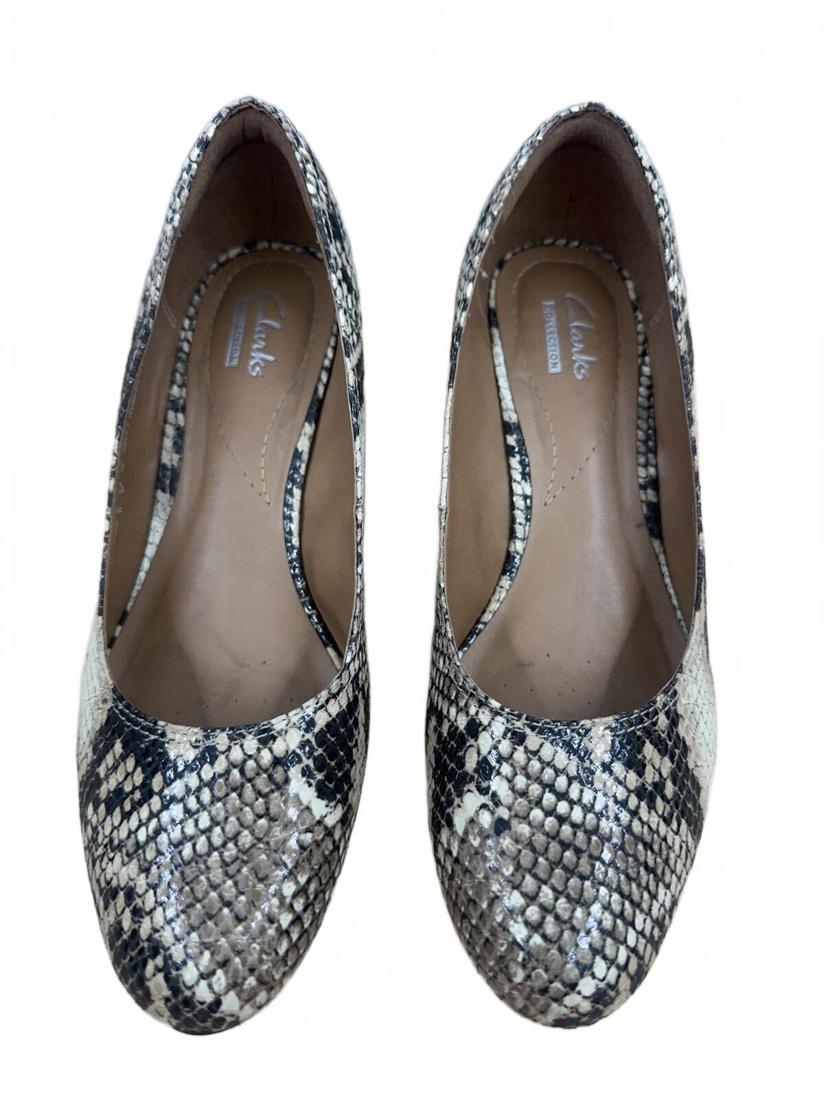 Clarks Snake Print Wedge Heels Comfortable Office Casual Shoes