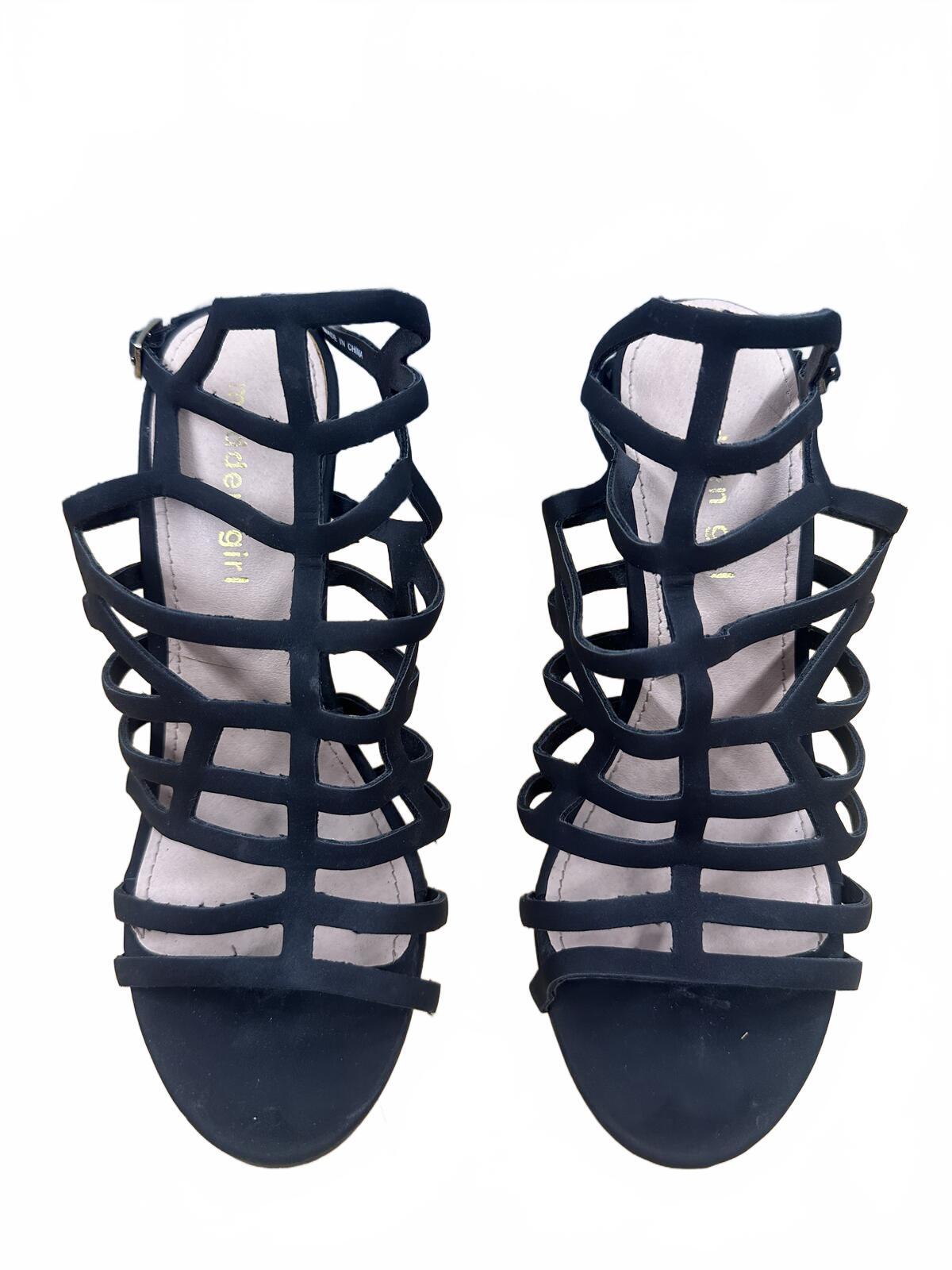 Material Girl Black Strappy High Heel Sandals Elegant Cage Design Party