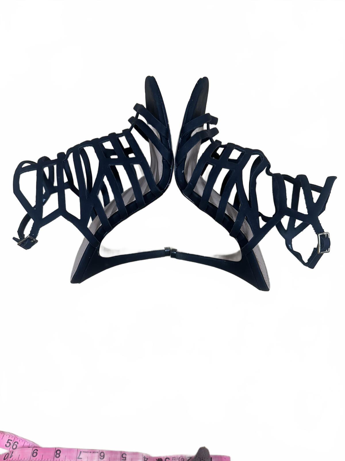 Material Girl Black Strappy High Heel Sandals Elegant Cage Design Party