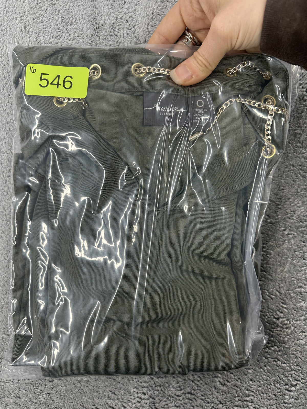 Chico's Travelers Olive Green Tunic with Gold Chain Detail Casual