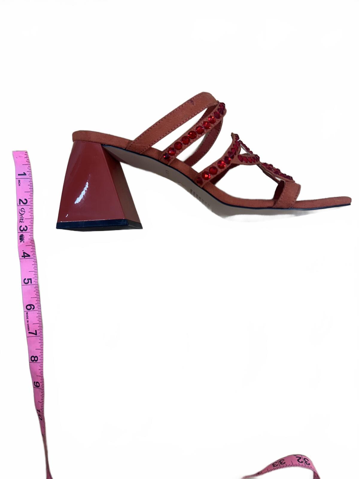 Katy Perry Red Orange Gem Embellished Block Heel Sandals