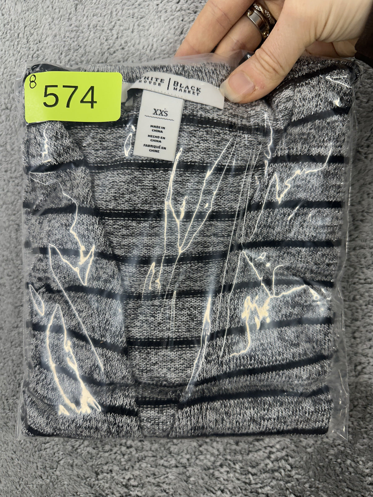 White House Black Market Striped Open Front Cardigan Top Gray Black