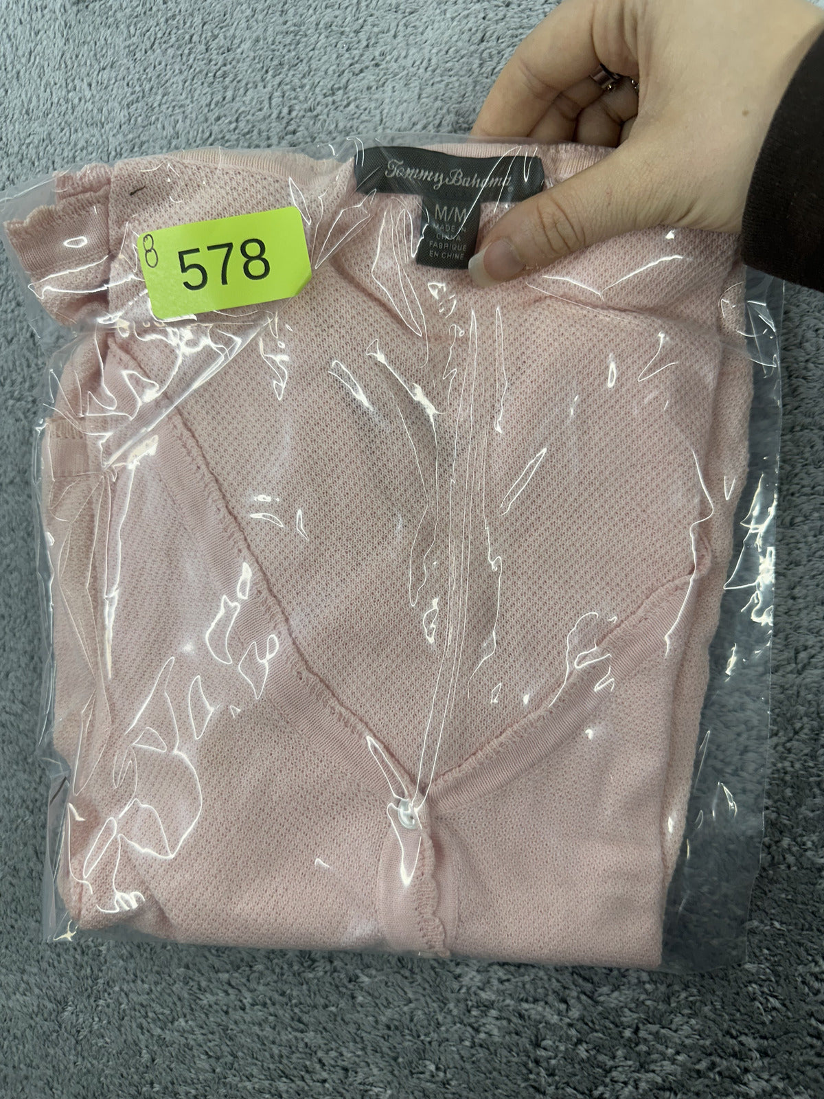 Tommy Bahama Light Pink Cotton Cardigan Soft Knit Sweatercoat 3/4 Sleeve
