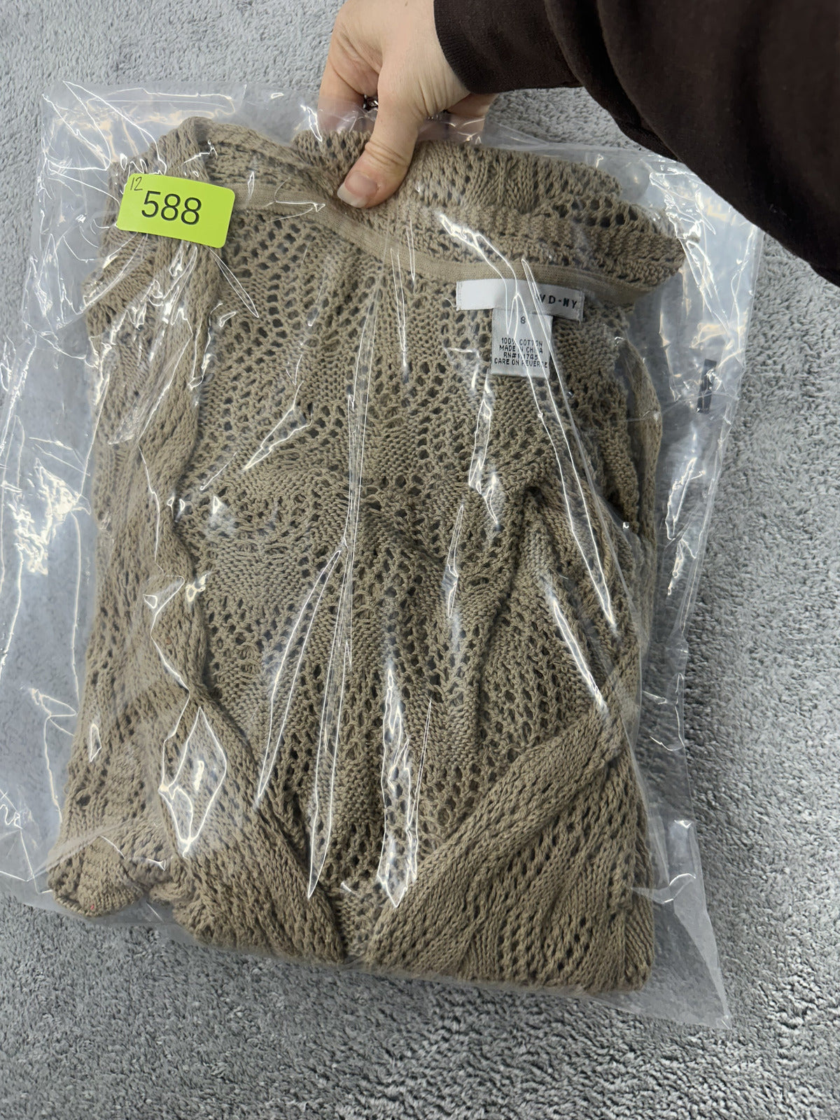 WD NY Beige Crochet Cardigan Lightweight Bohemian Knitwear