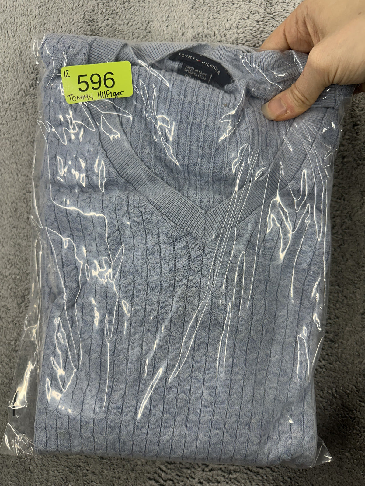 Tommy Hilfiger Light Blue V Neck Cotton Sweater Casual Preppy Knit