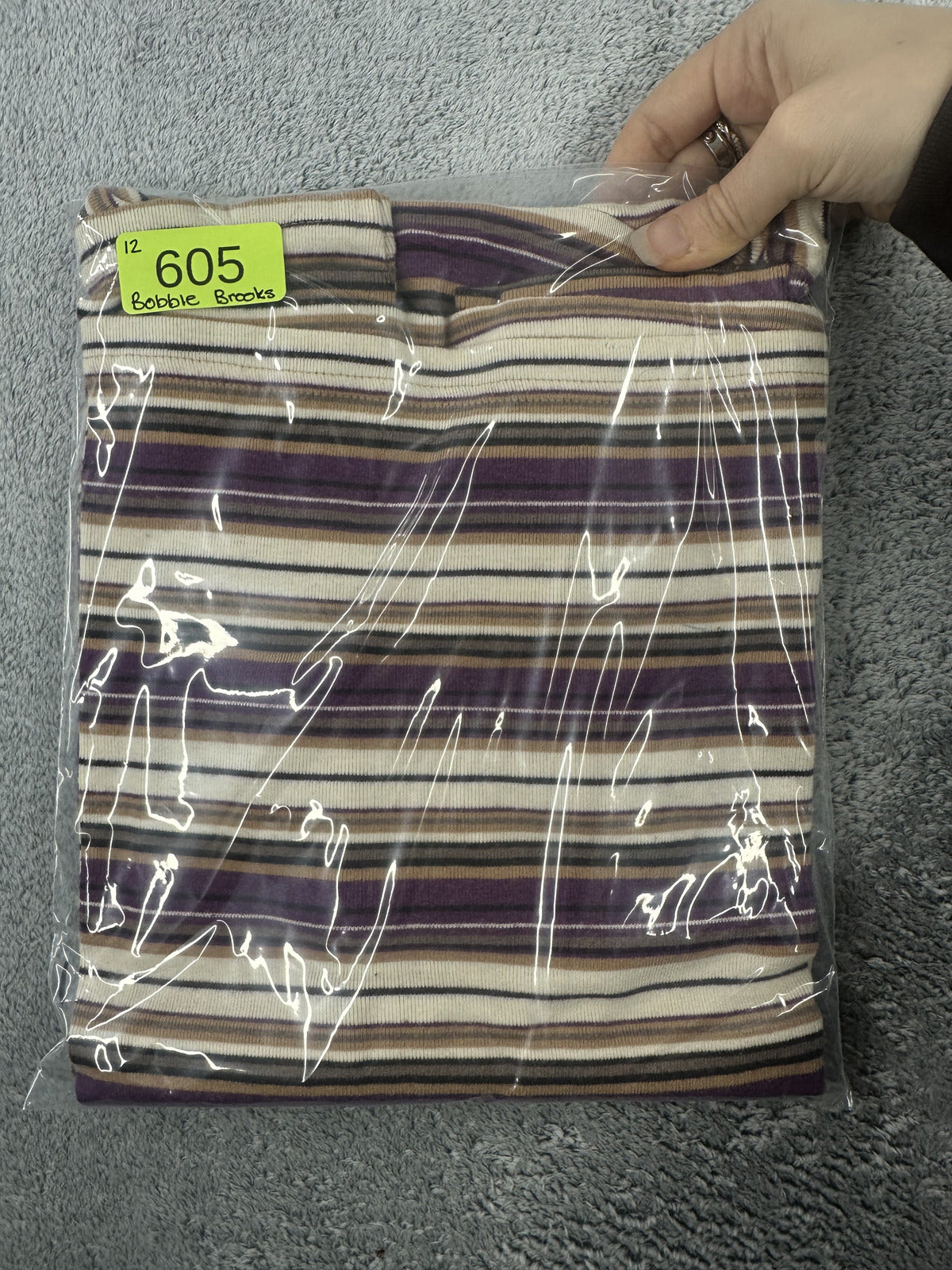 Bobbie Brooks Vintage Inspired Purple Beige Striped Turtleneck Top