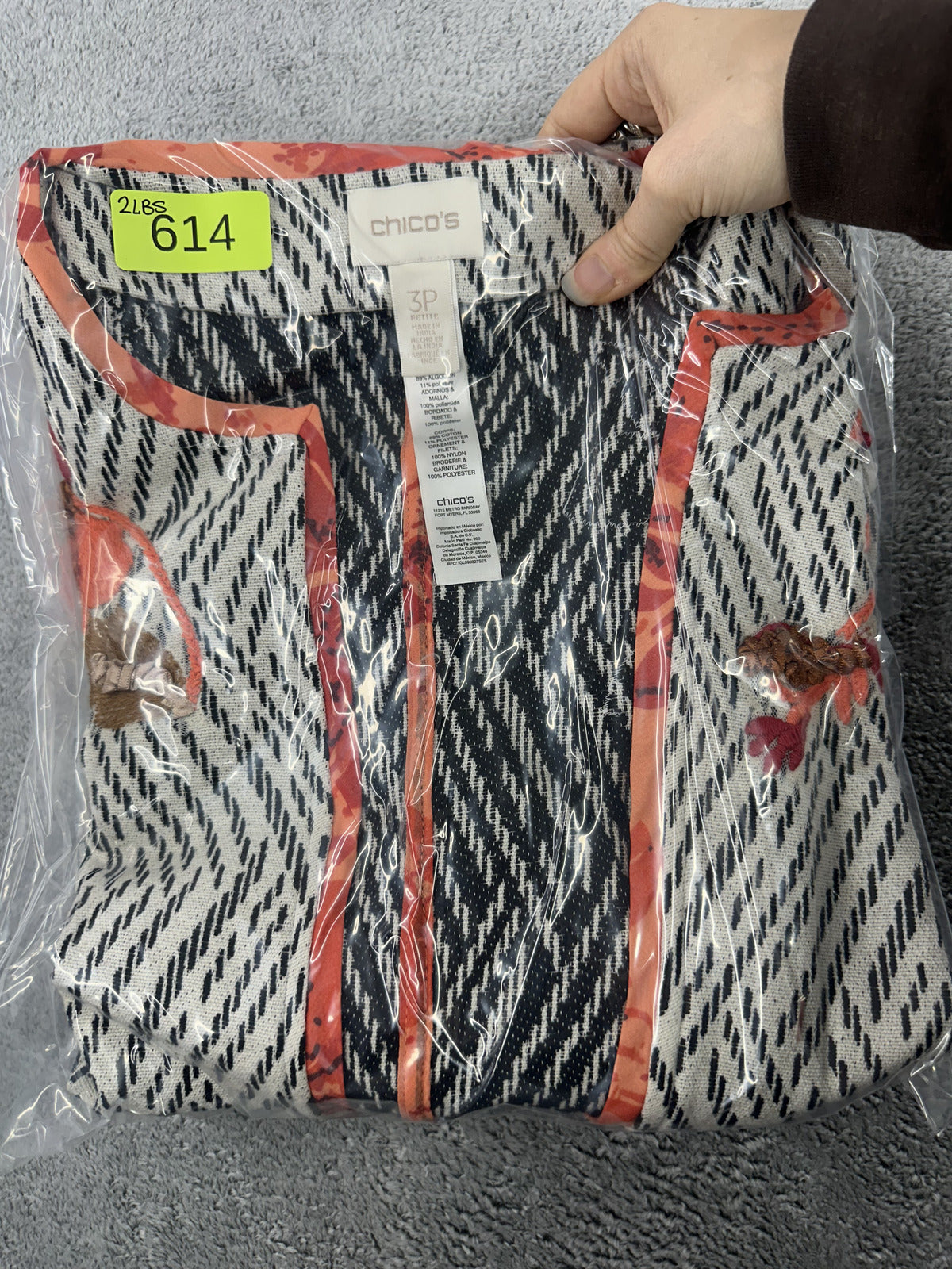 Chico's Embroidered Floral Bohemian Quilted Jacket Geometric