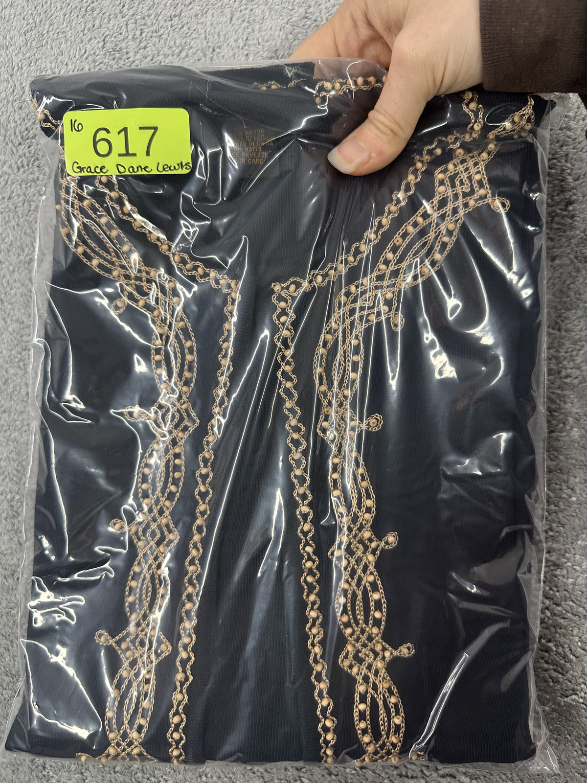 Grace Dane Lewis Black Cardigan with Gold Embroidery Elegant Formal Sweater